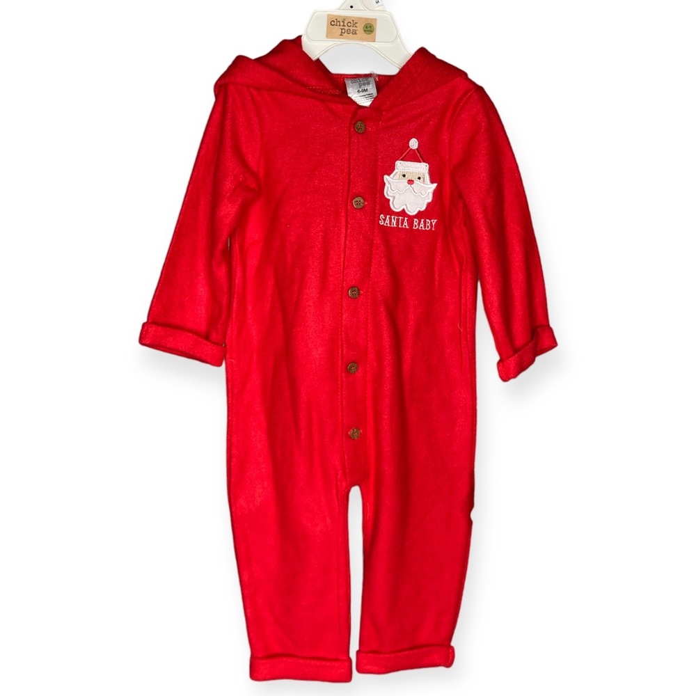 Chick Pea Baby 6-9M Months 1 Piece Santa Baby Hooded Sleeper Onesie Bodysuit